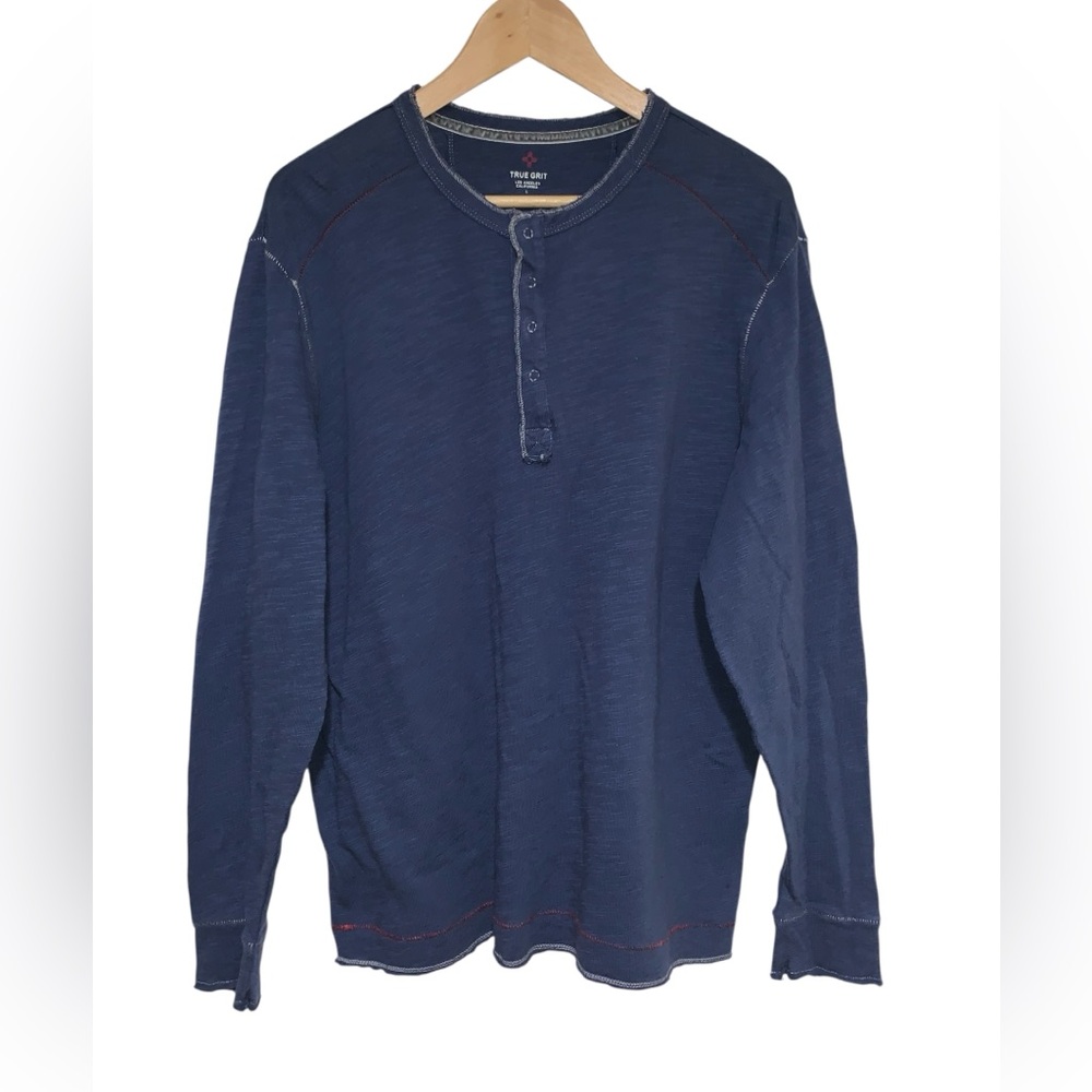 True Grit Men's Soft Henley Pullover Shirt Blue Size: L - Picture 4 of 13
